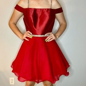 Jovani mini dress. Red with crystal embellishments. Size 14